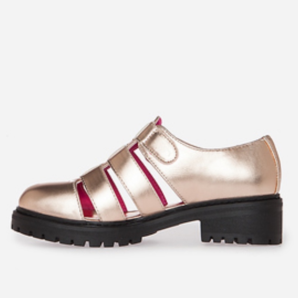 Metallic Rose Gold Mary Jane Lug Sole Oxfords - Picture 3 of 4